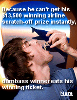 Somehow, the winner of the Ryanair inflight scratch-off contest felt the flight attendants should have the cash ready to award him instantly. So, rather than wait to land and claim the prize, he ate the ticket.